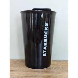 STARBUCKS Ceramic Black tumbler 8 oz. With Lid Travel Mug Logo Tumbler NICE!